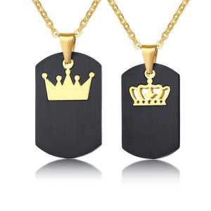 Simple Fashion Stainless Steel Black Gold Crown Couple Pendant Necklace